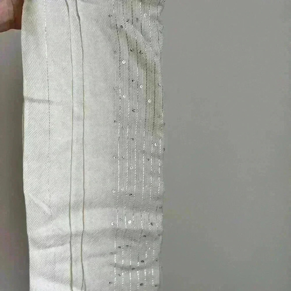 Cejon White Sequins Glittery Soft Rayon Metallic Formal  Scarf - Picture 8 of 8